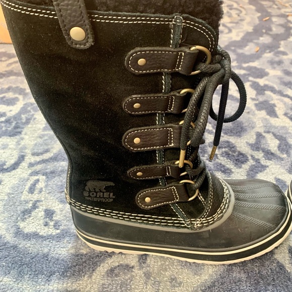 Sorel Joan of Arctic suede shearling waterproof winter boots. Black/stone sz 6.5 - Picture 5 of 12